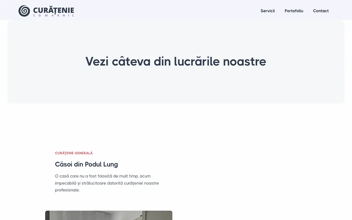 The portfolio page with a featured job