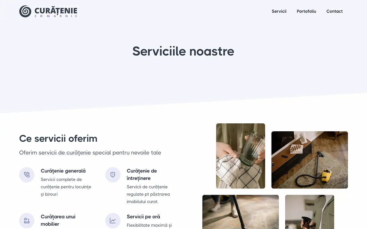 The services page with a photo grid