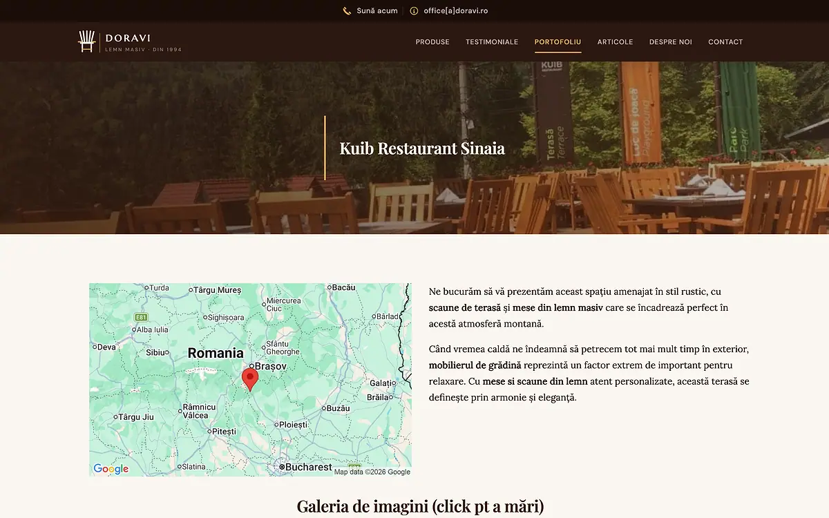 A portfolio entry for a restaurant furnished by the workshop