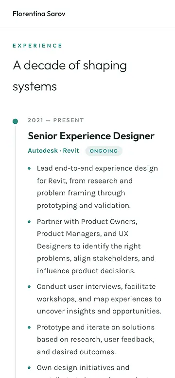 Florentina’s site on a phone: her experience as a timeline