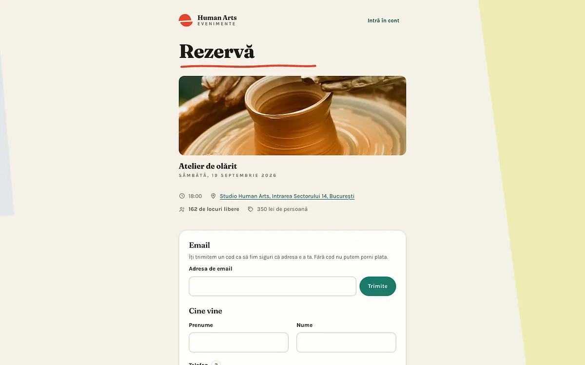 The reservation checkout with the attendee form and payment summary