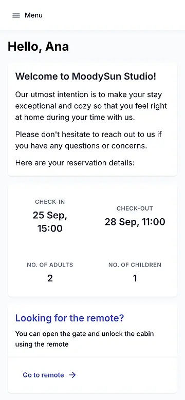 The guest app reservation details on a phone